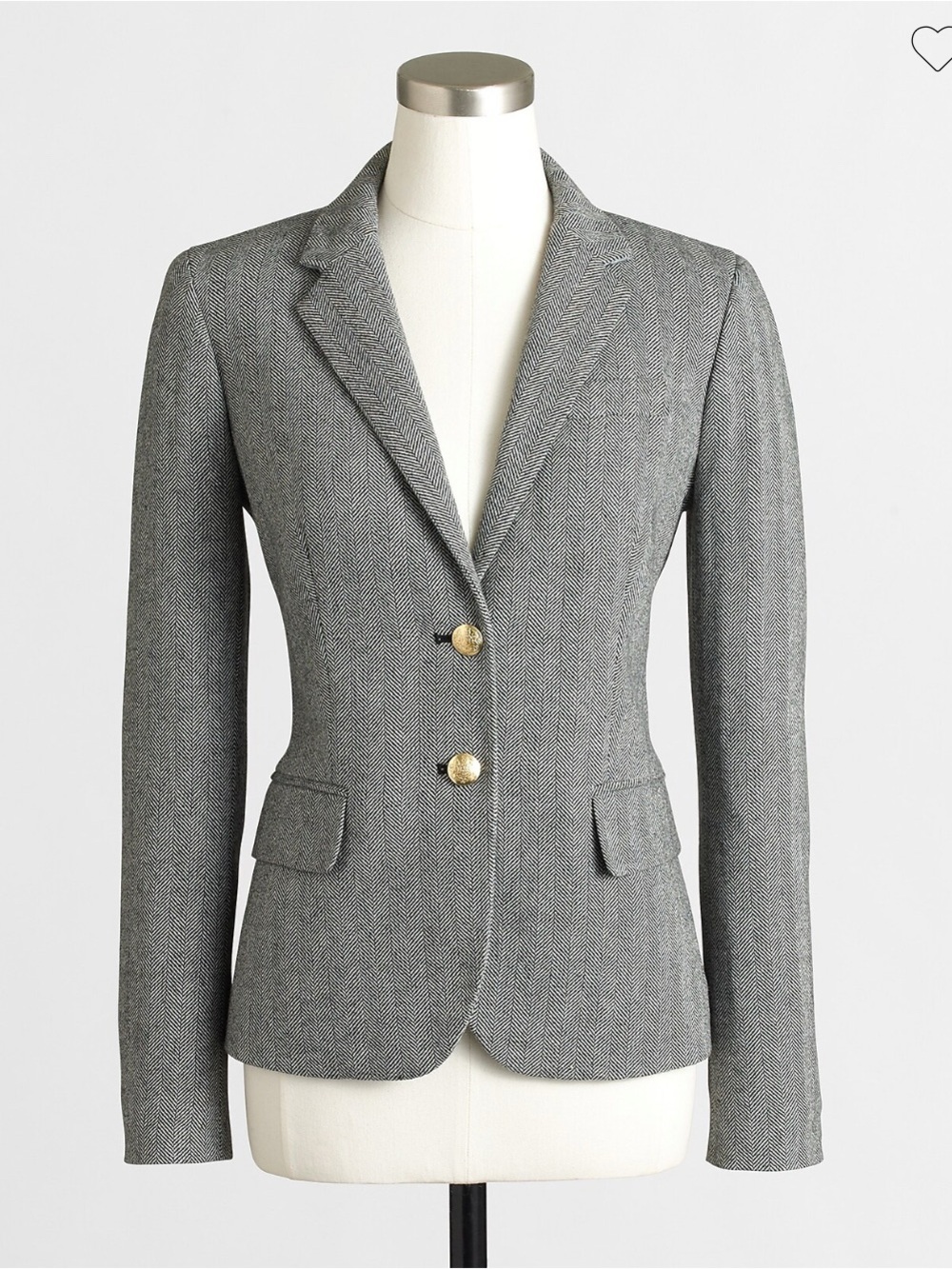 J. Crew Gray Herringbone Blazer wool-blend pattern with Gold Buttons